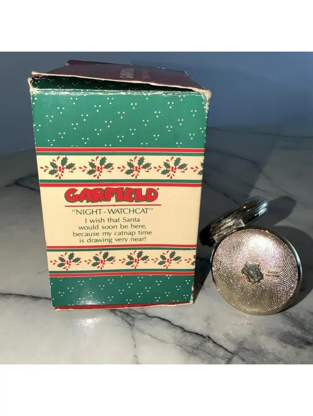 Garfield Enesco Christmas Ornament Vintage Night Watchcat Pocketwatch 558362 Box